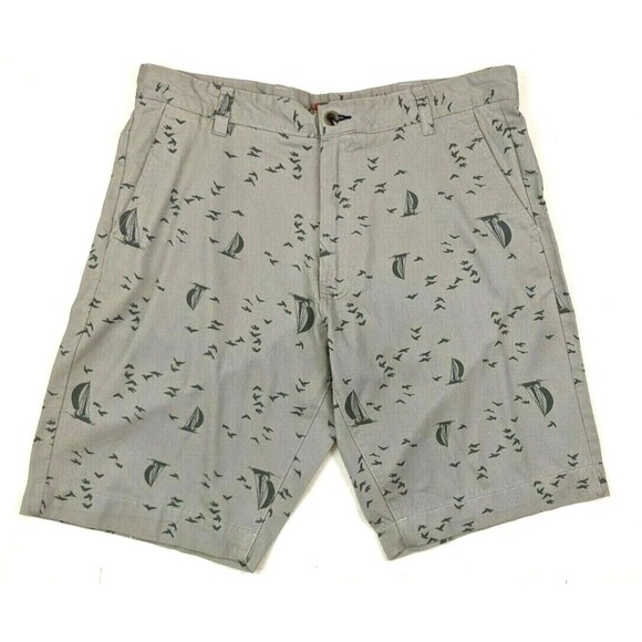 Bruno Milano Shorts  Men's Size 34   Sailboat Bird Print Flat Front Khaki Chino - Picture 1 of 7